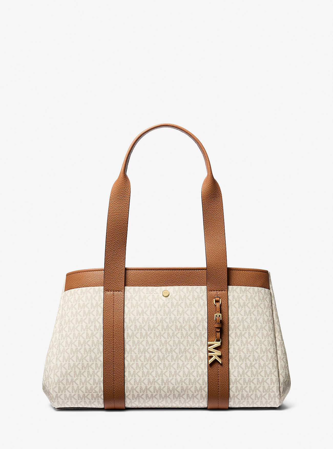 Romee Large Signature Logo and Leather Tote Bag - VANILLA/ACORN