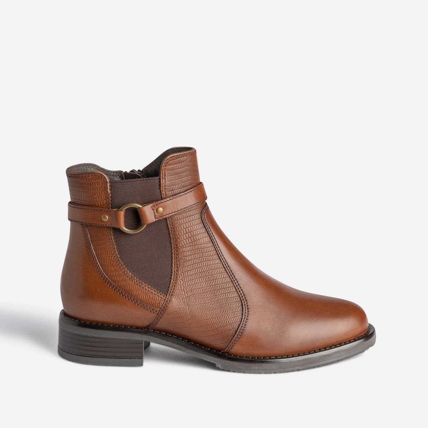 Boots cognac en cuir détail effet python