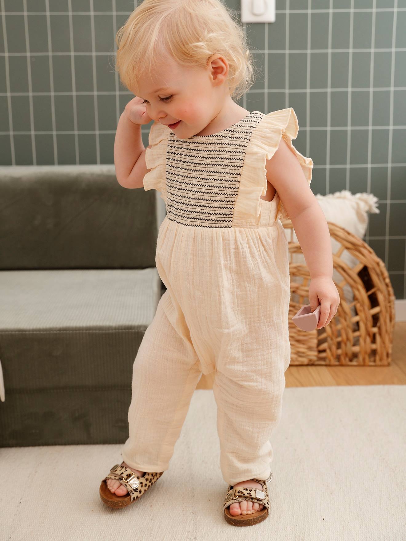 Vertbaudet Baby Overall aus Musselin - wollweiß