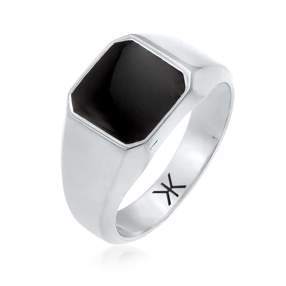 KUZZOI KUZZOI Bague Bague homme en émail noir tendance de base en argent sterling 925 Bague