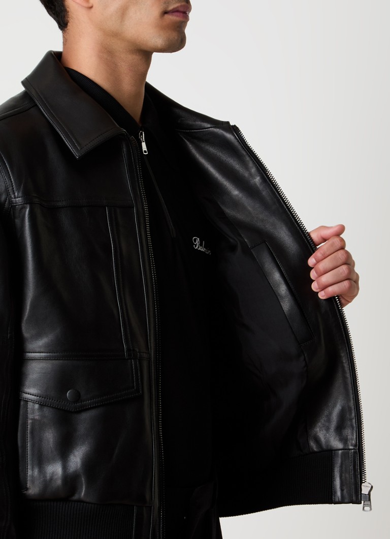 Jachetă Balmain din piele de miel cu buzunare cu clapă