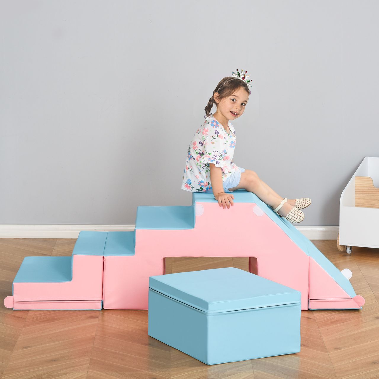 HOMCOM Bausteinset 2er-Set Bausteine rekonfigurierbares Design Rosa Blau