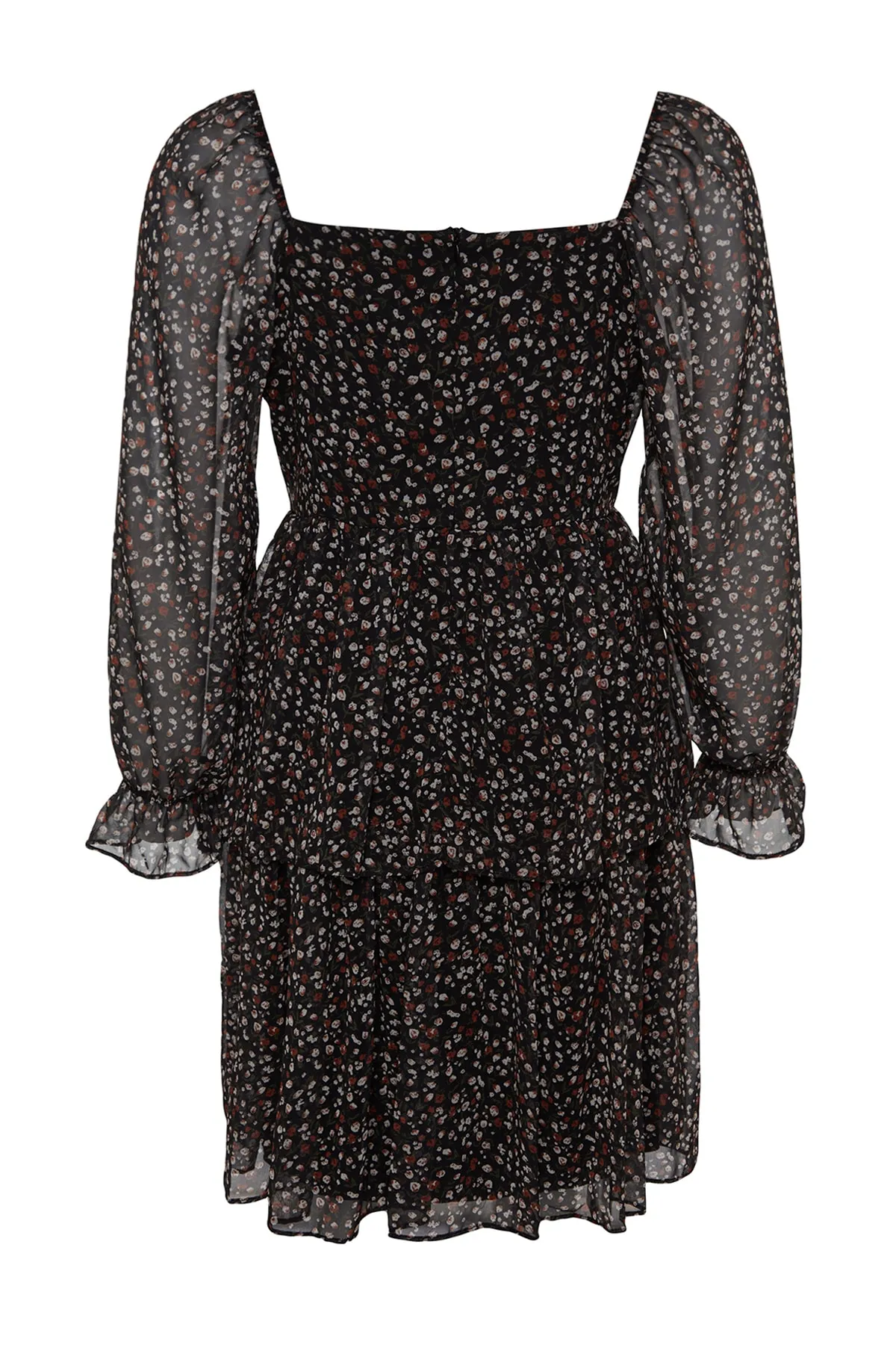 Trendyol Curve  Schwarzes Chiffonkleid mit Blumenmuster TBBAW24AH00027