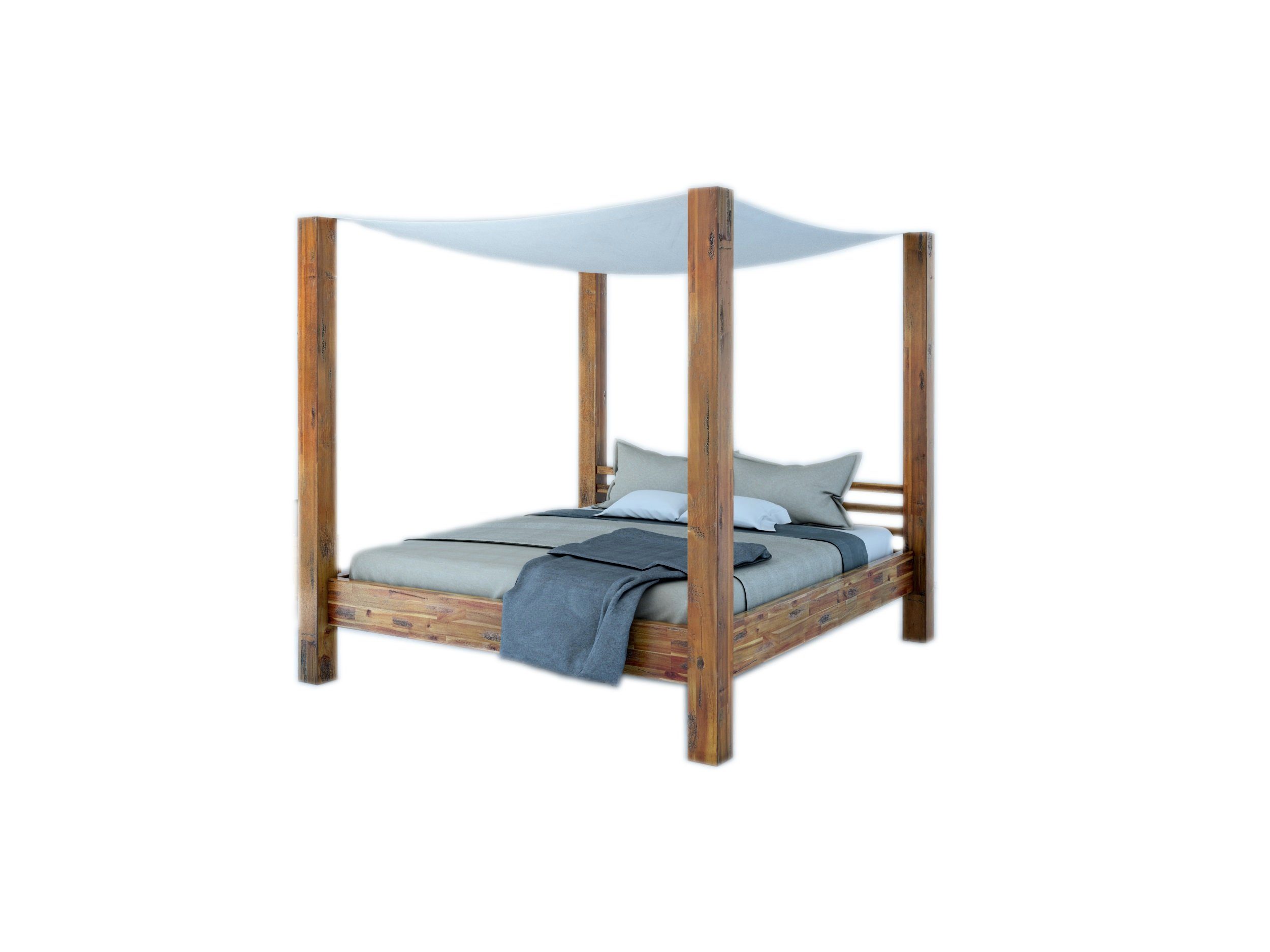 SAM® Himmelbett Johanna, Balkenbett mit Himmel, Akazie, robuste Bettpfosten, geteiltes Kopfteil