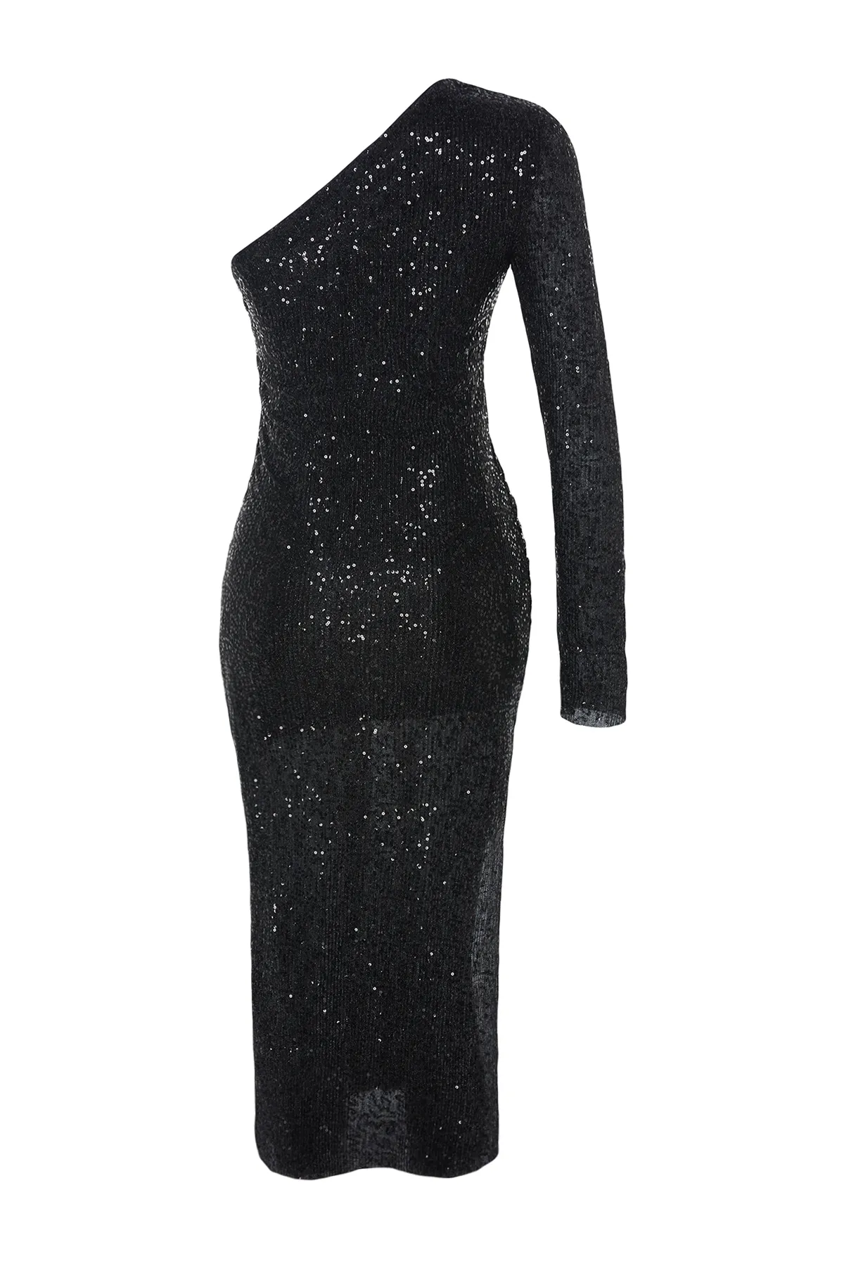 Trendyol Collection  Schwarzes, einärmeliges, elegantes Abendkleid mit Pailletten TPRAW24EL00288