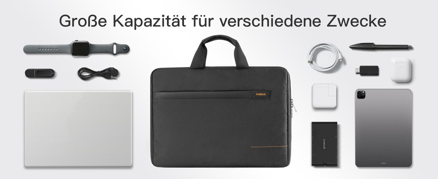 Inateck Laptoptasche 15,6 Zoll Laptop-Hülle 180° TSA Handtasche Umhängetasche