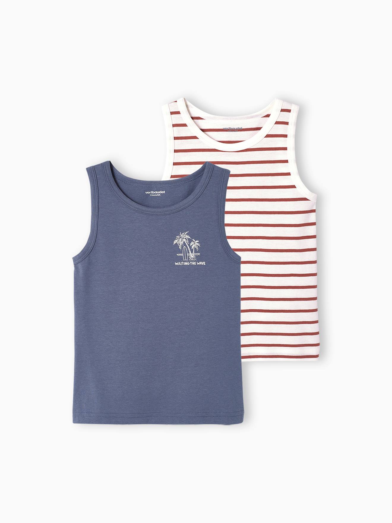 Vertbaudet 2er-Pack Jungen Trägershirts, Palmen Oeko-Tex - pack weiß