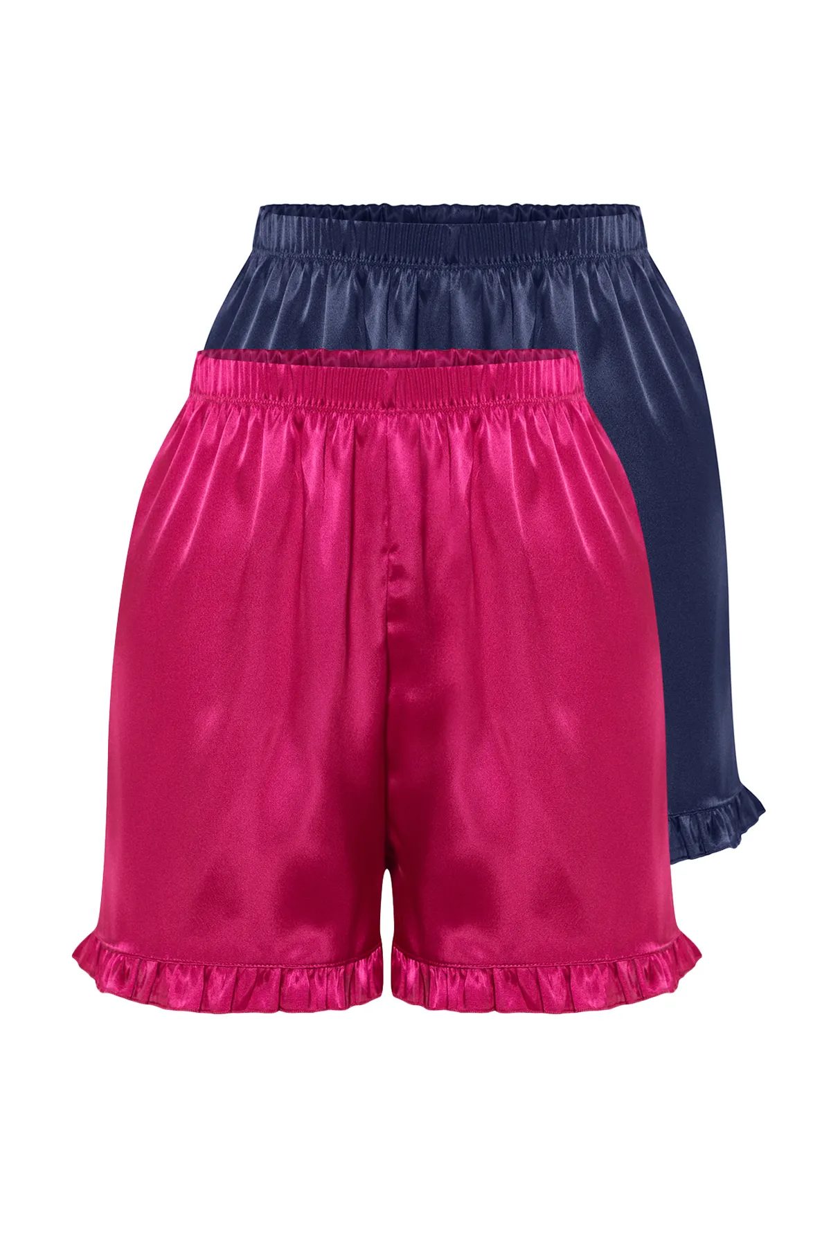 Trendyol Collection  2er-Pack Pyjamahosen aus Satin mit Rüschendetail in Marineblau und Rosa - THMSS24PJ00029