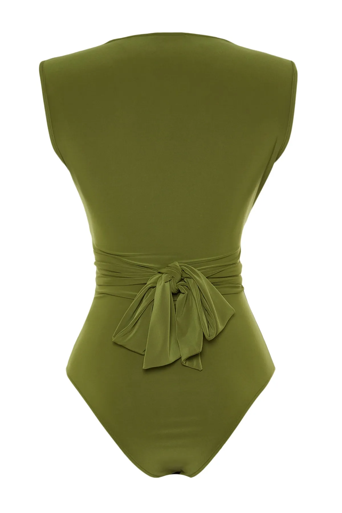 Trendyol Collection  Grüner taillierter/körperbetonter Stretch-Strickbody mit V-Ausschnitt und Druckknöpfen TWOSS23BD00055
