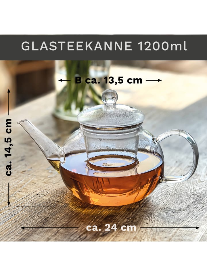 Creano Teekanne 1,2l bauchig   Edelstahl-Stövchen „Leaf schwarz“ im Set günstig kaufen onesize