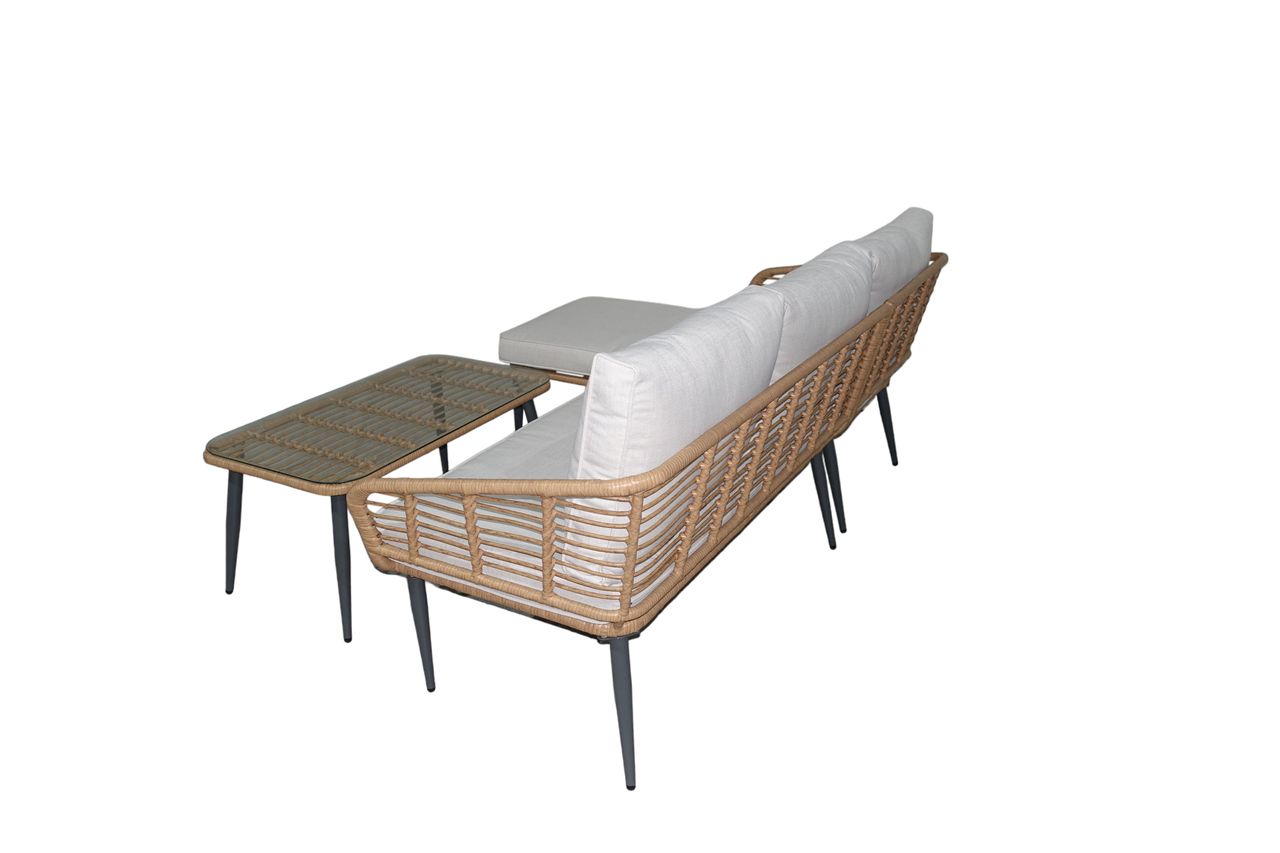 Happy Home Happy Home Eck-Loungeset 8tlg. HGS47-BEI helles Rattan mit Sitzkissen in beige
