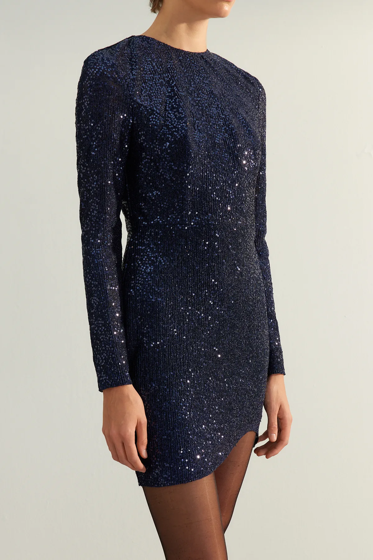 Trendyol Collection  Marineblaues, figurbetontes, elegantes Abendkleid mit Pailletten TPRAW24EL00234