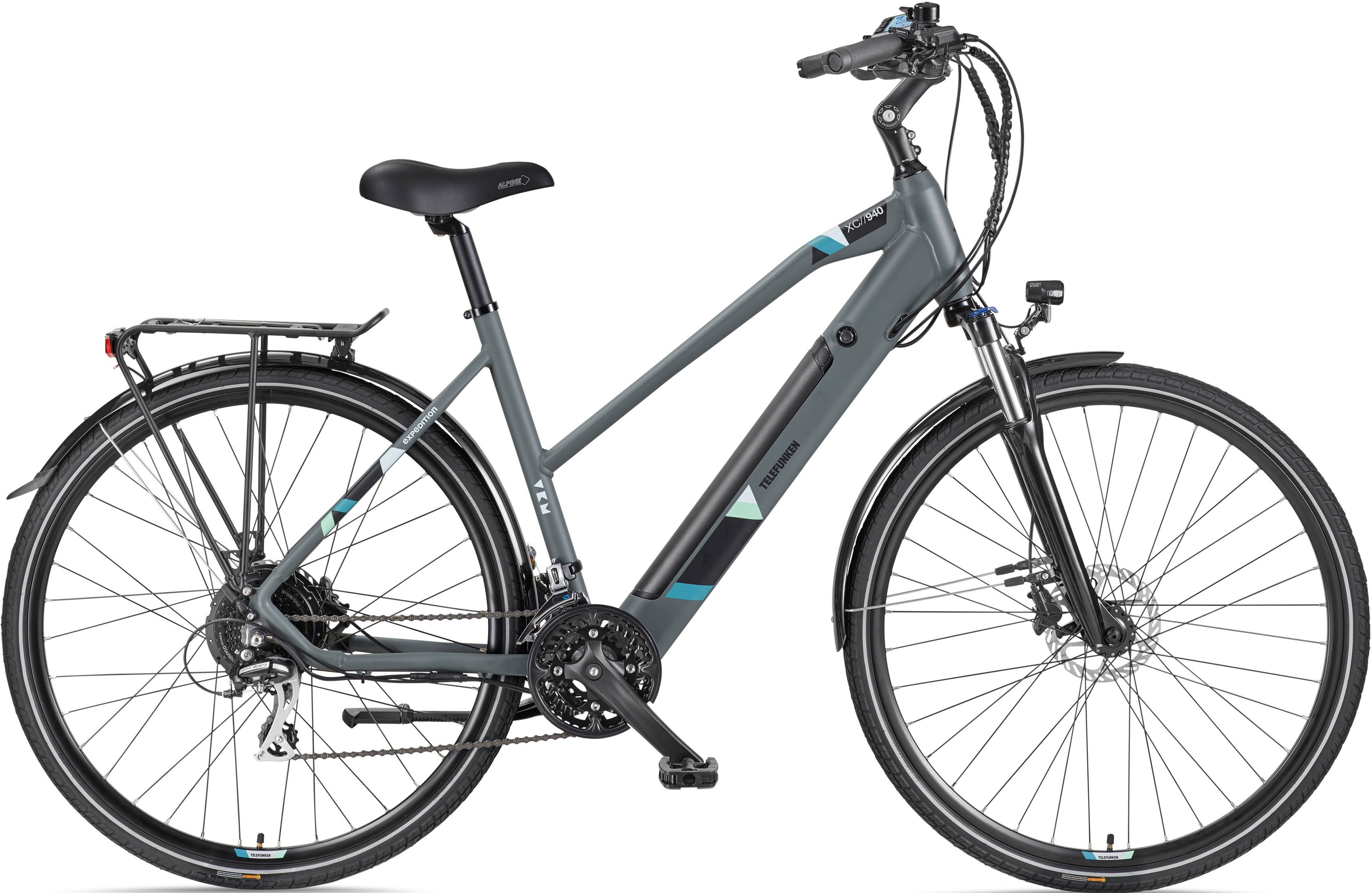 Telefunken E-Bike Expedition XC940, 24 Gang Shimano Acera Schaltwerk, Kettenschaltung, Heckmotor, 417,6 Wh Akku