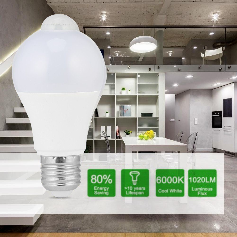 iscooter E27 mit PIR Bewegungsmelder, 12W Smarte Lampe, 120°, Auto on/off