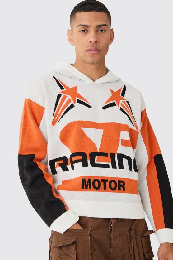 Kastiger Hoodie mit Moto-Print