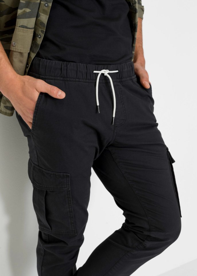 Slim Fit Stretch-Schlupfhose mit Cargotaschen, Straight