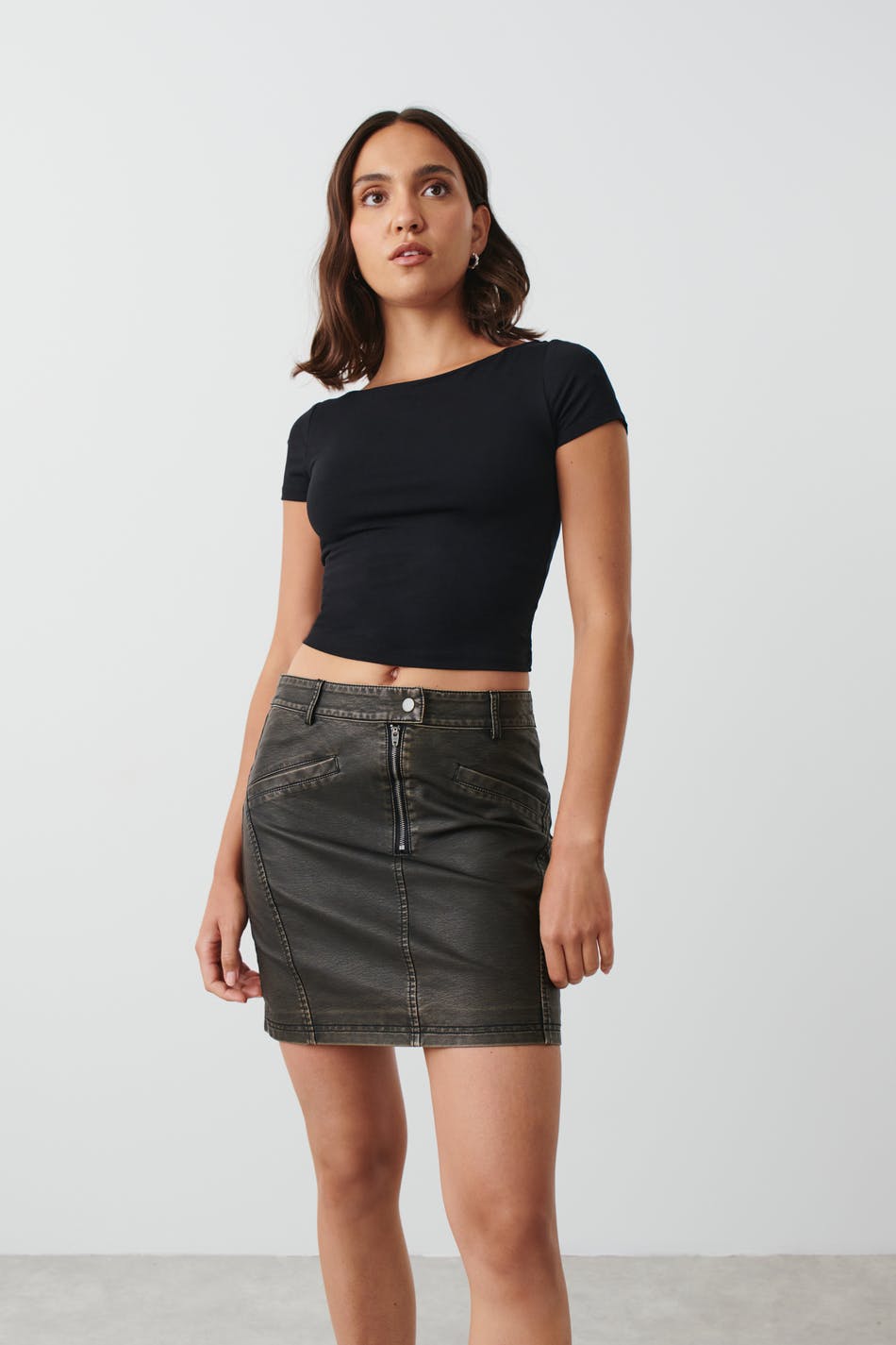 Washed pu skirt