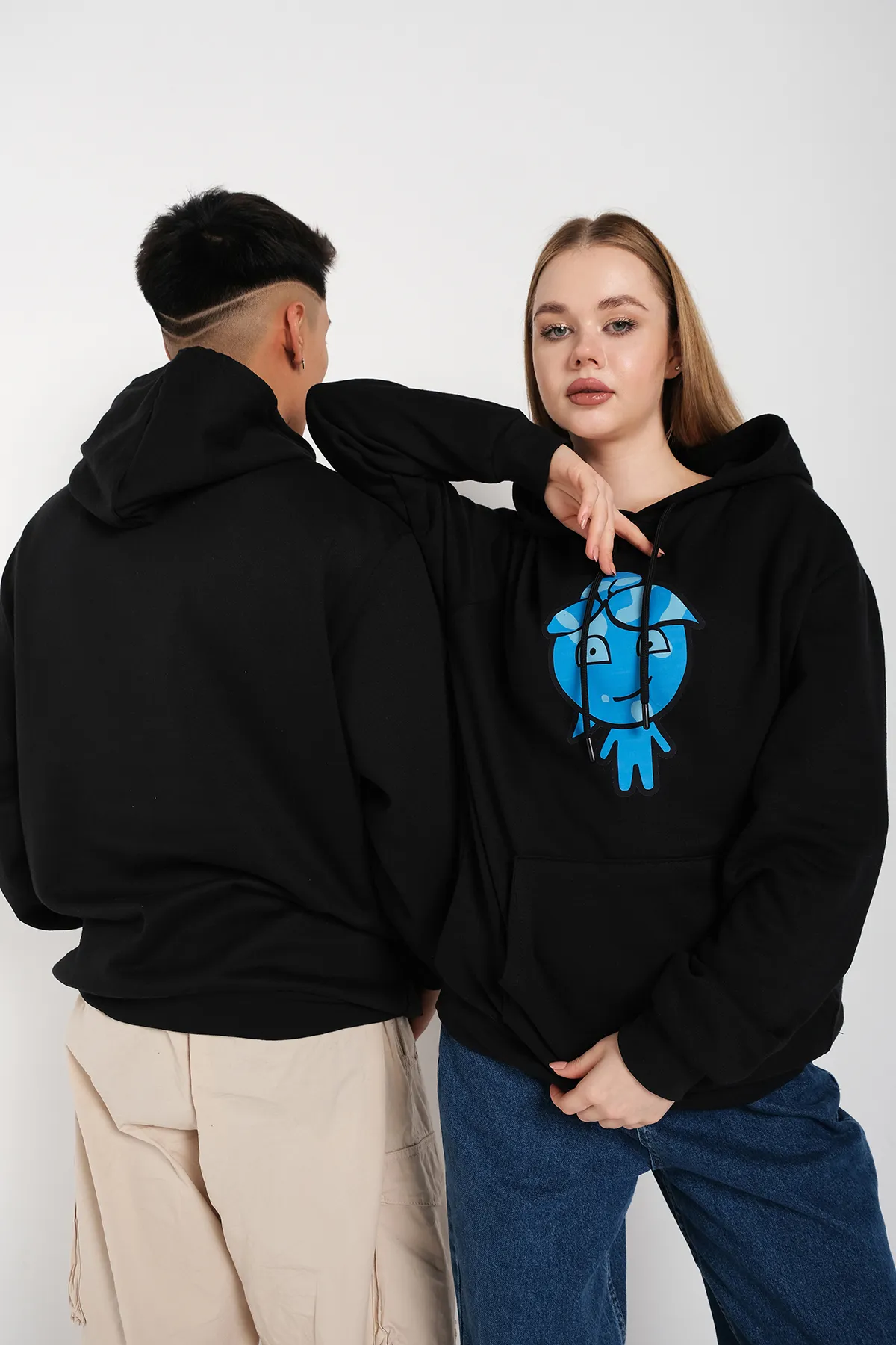 Know  Schwarzer Unisex-Kapuzenpullover mit Aufdruck „Binary Fire And Water“ in Übergröße