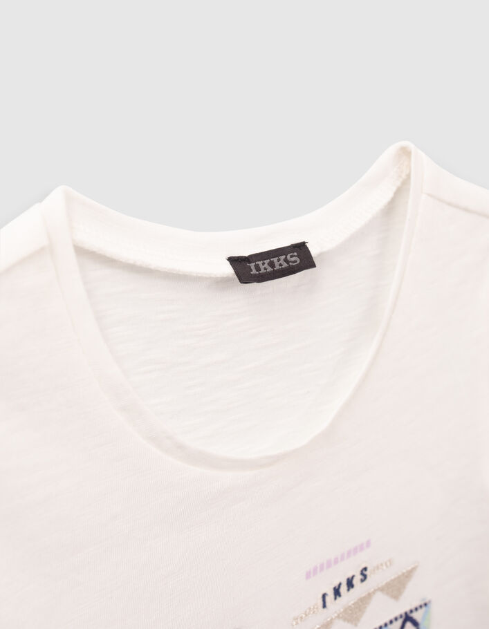 T-shirt blanc cassé coeur broderies ethniques fille