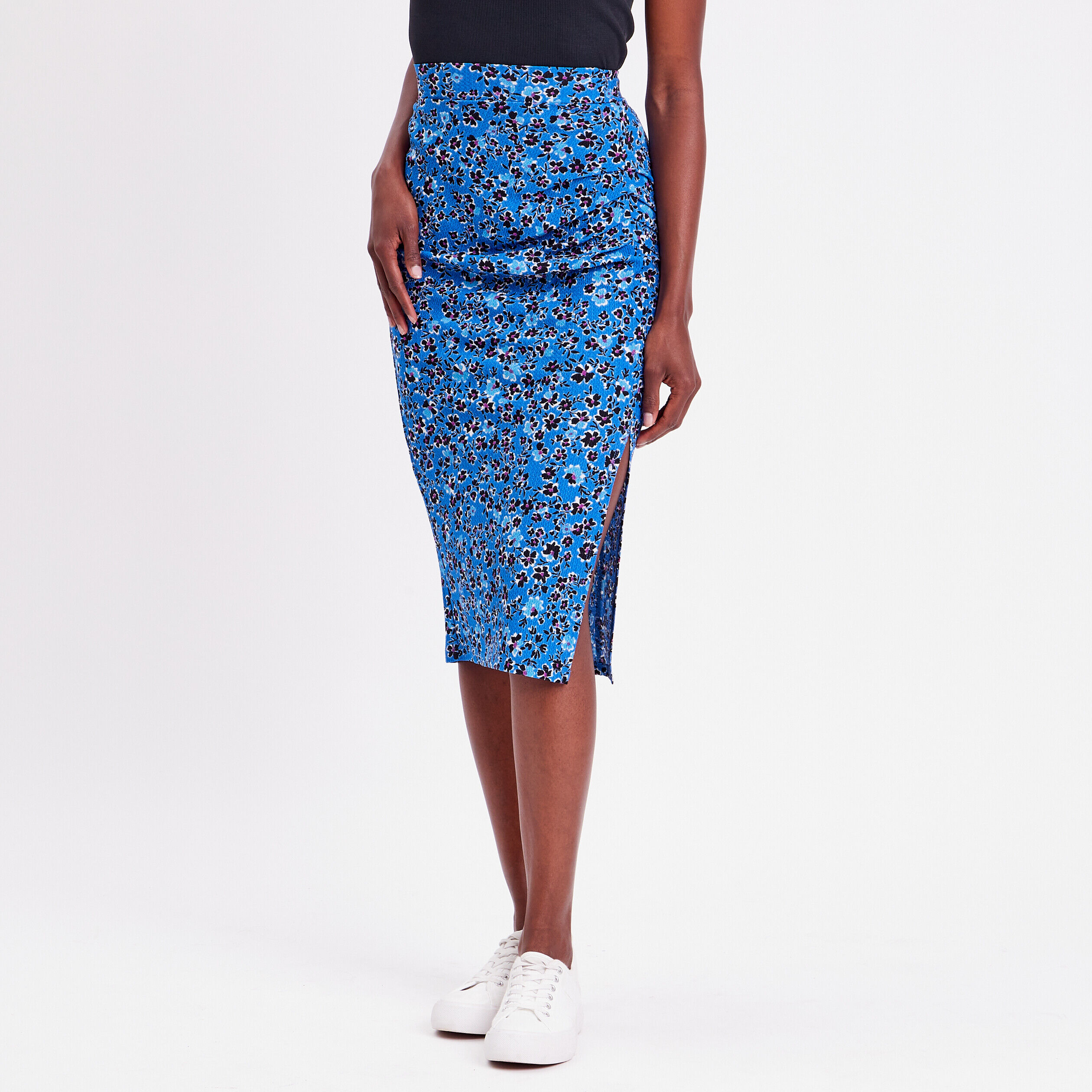 Jupe moulante drapée bleu femme | Cache Cache