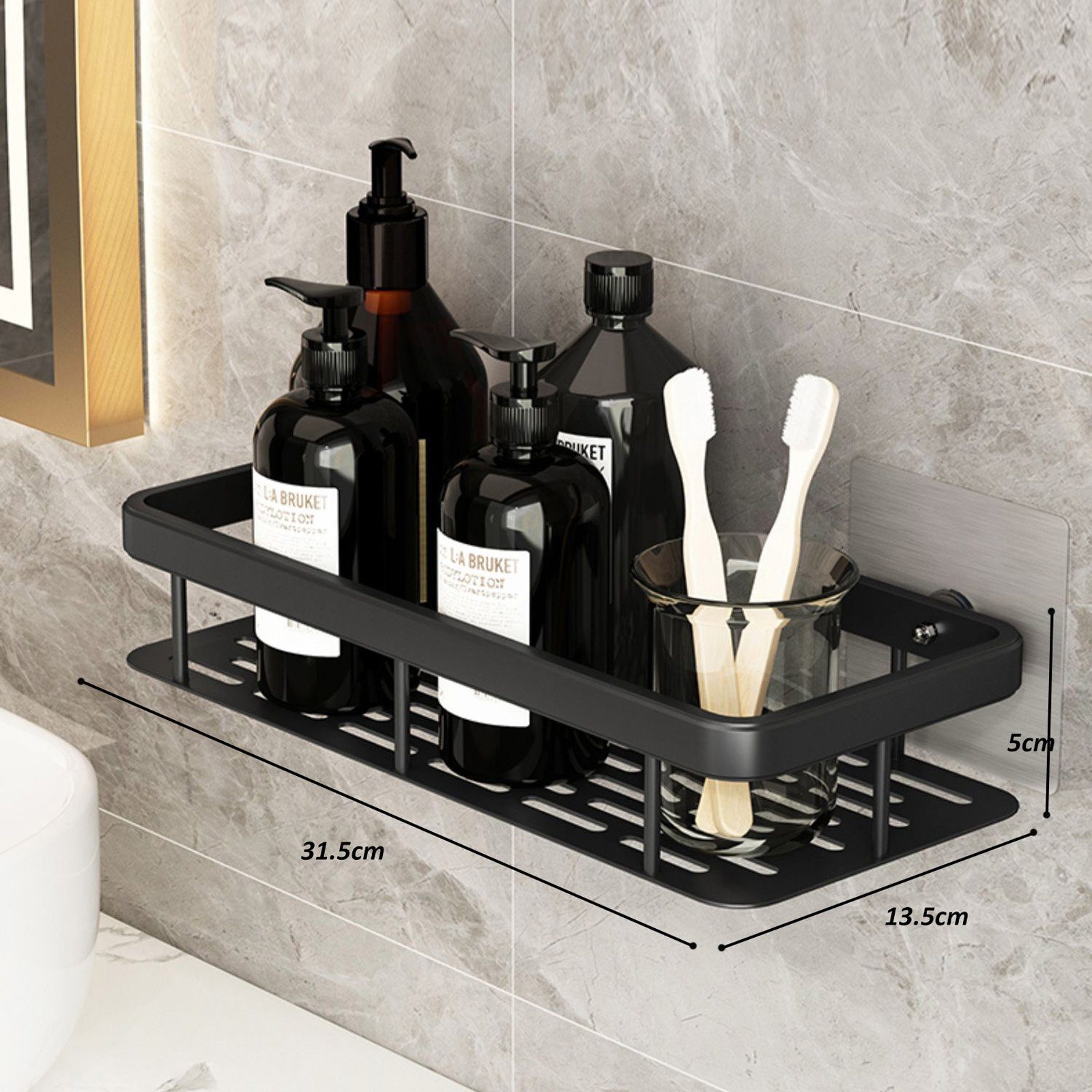 CALIYO Duschregal Duschablage ohne Bohren, 2-Tlg Duschkorb Aluminium rostfrei, Duschregal mit 4 Haken für Handtuch, Bürste und ​Duschschwamm