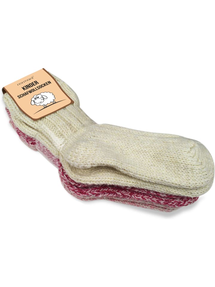 normani 3 Paar Kinder Norwegersocken mit Schafwolle in Rot/Rosa/Wollweiß günstig kaufen