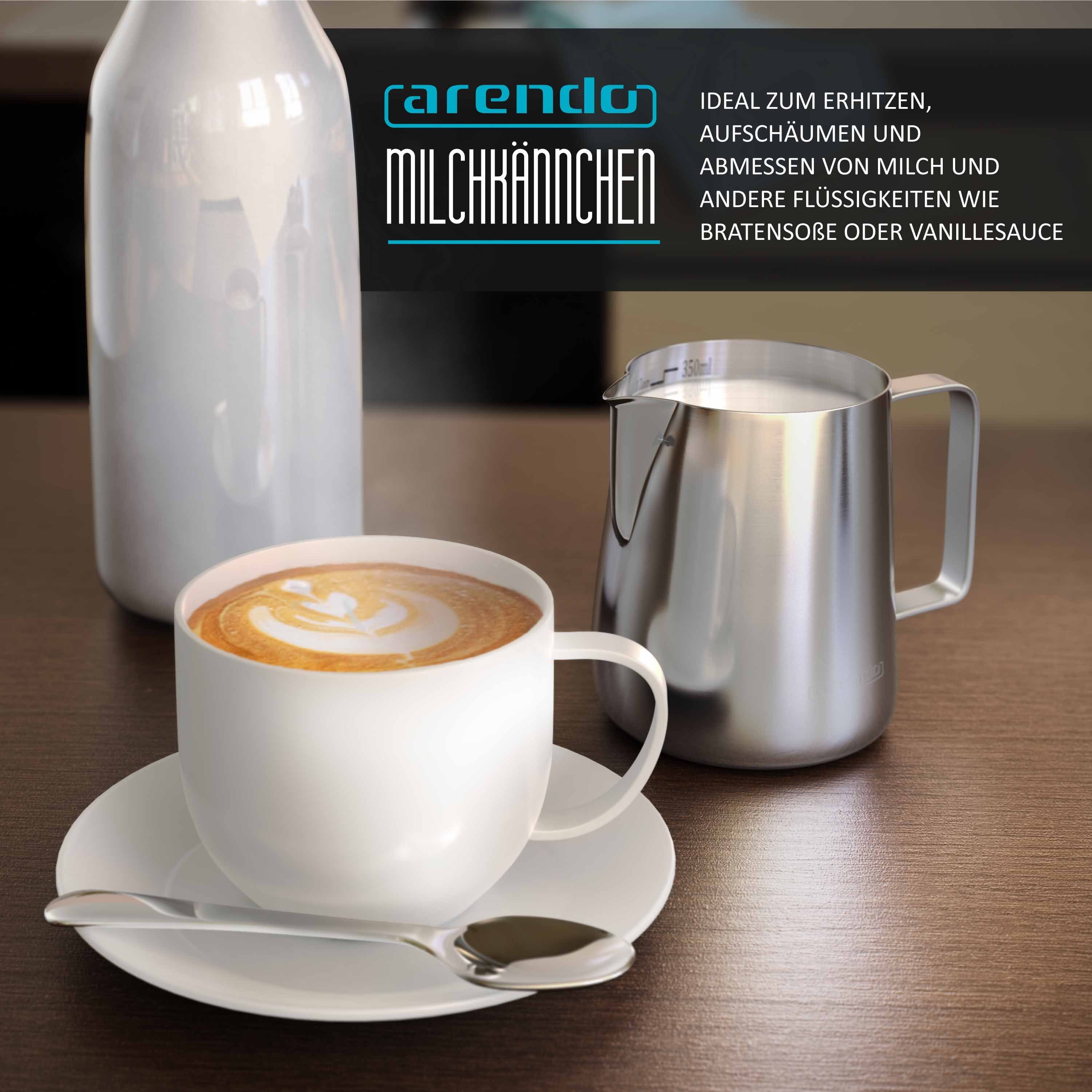 Arendo Milchkännchen, 0,35 l, Edelstahl, mit Messskala, Milchkanne zum Aufschäumen von Milchschaum