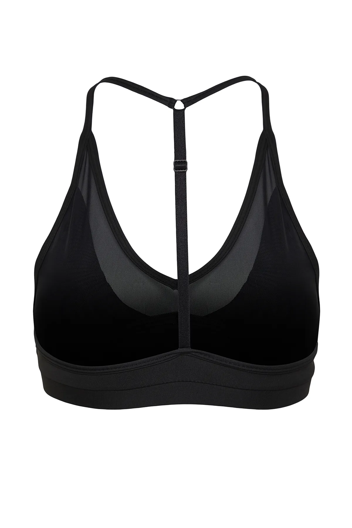 Trendyol Collection  Schwarzer, gestützter/formender Strick-Sport-BH mit Neckholder-Kragen, Tülldetail und Seilträger THMSS24SS00004