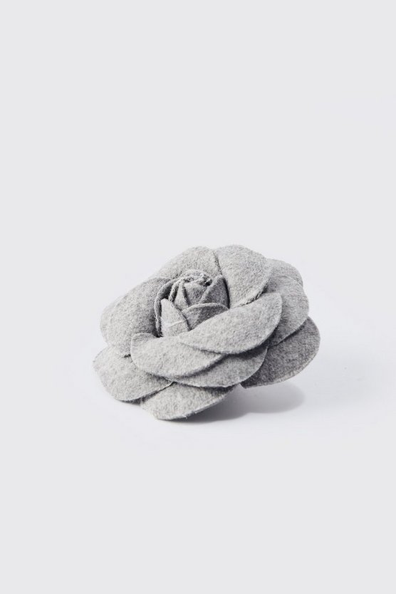 Fabric Flower Brooch In Charcoal
