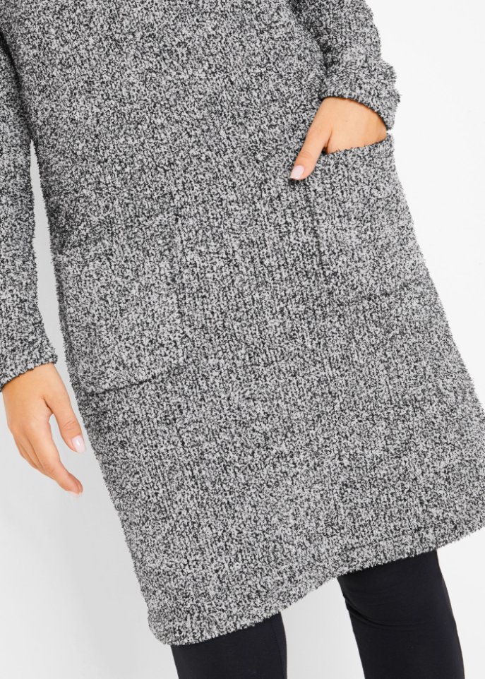 Flauschiges Strickfleecekleid mit Taschen, knieumspielend