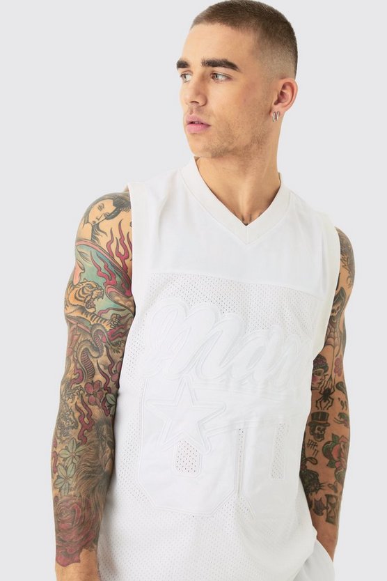Tanktop und Shorts aus Mesh und Satin mit Basketball-Applikation