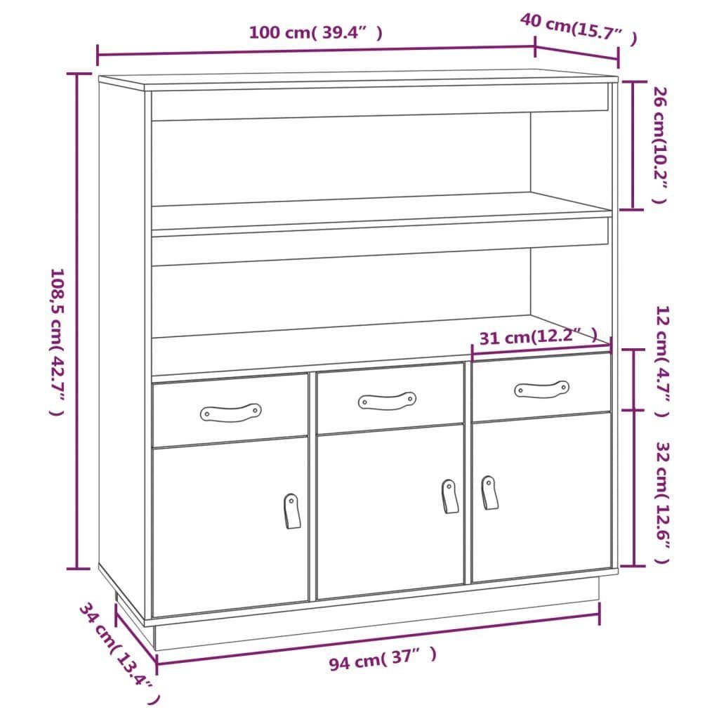 vidaXL Sideboard Highboard Schwarz 100x40x108,5 cm Massivholz Kiefer (1 St)