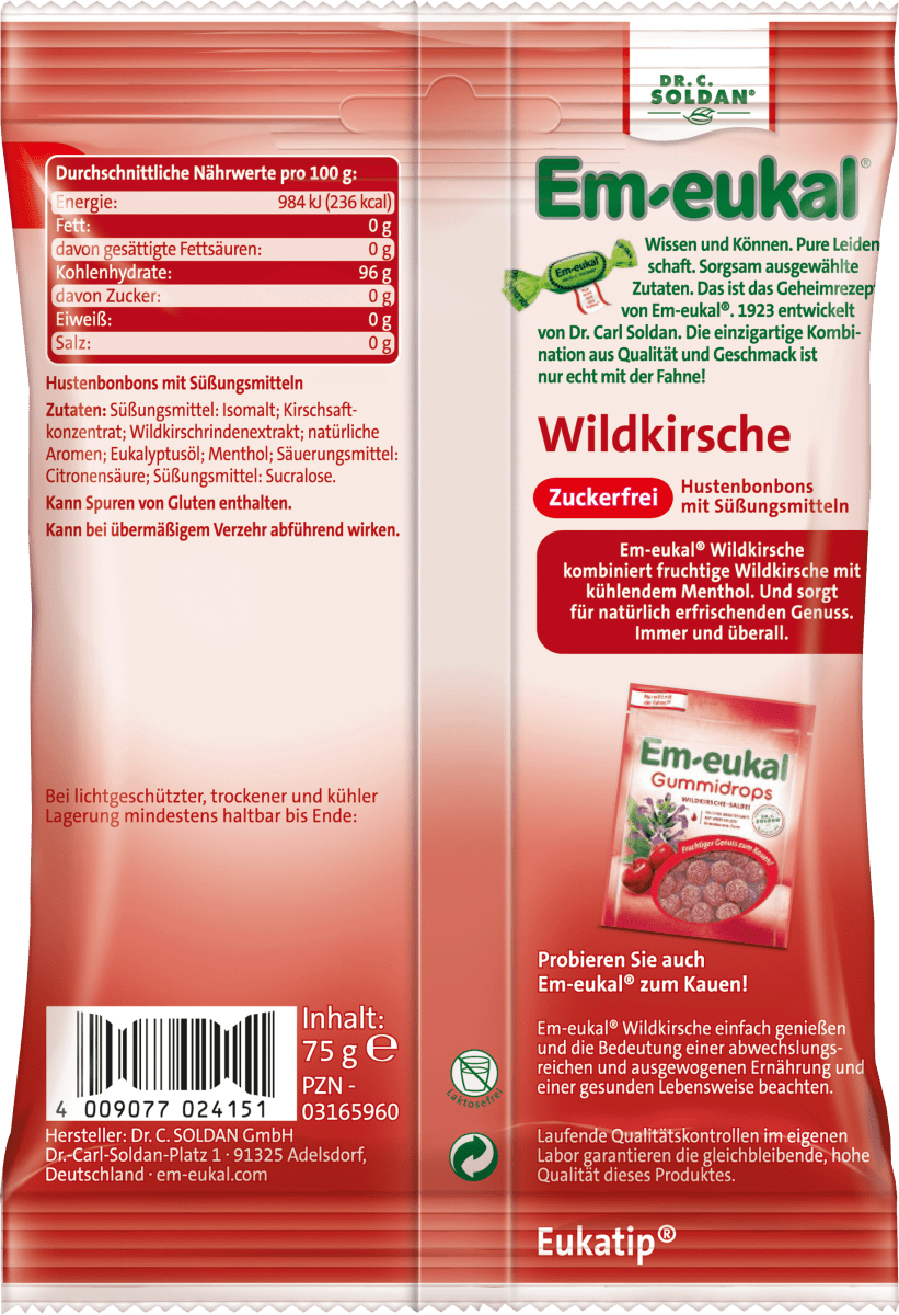 Bonbon, Wildkirsche, zuckerfrei, 75 g