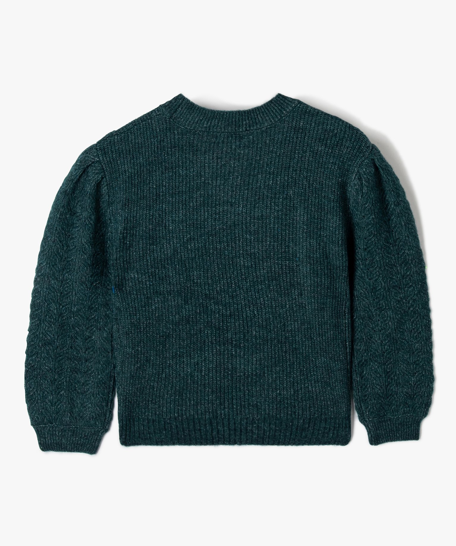 Pull fille avec manches bouffantes et message brodé vert | GEMO