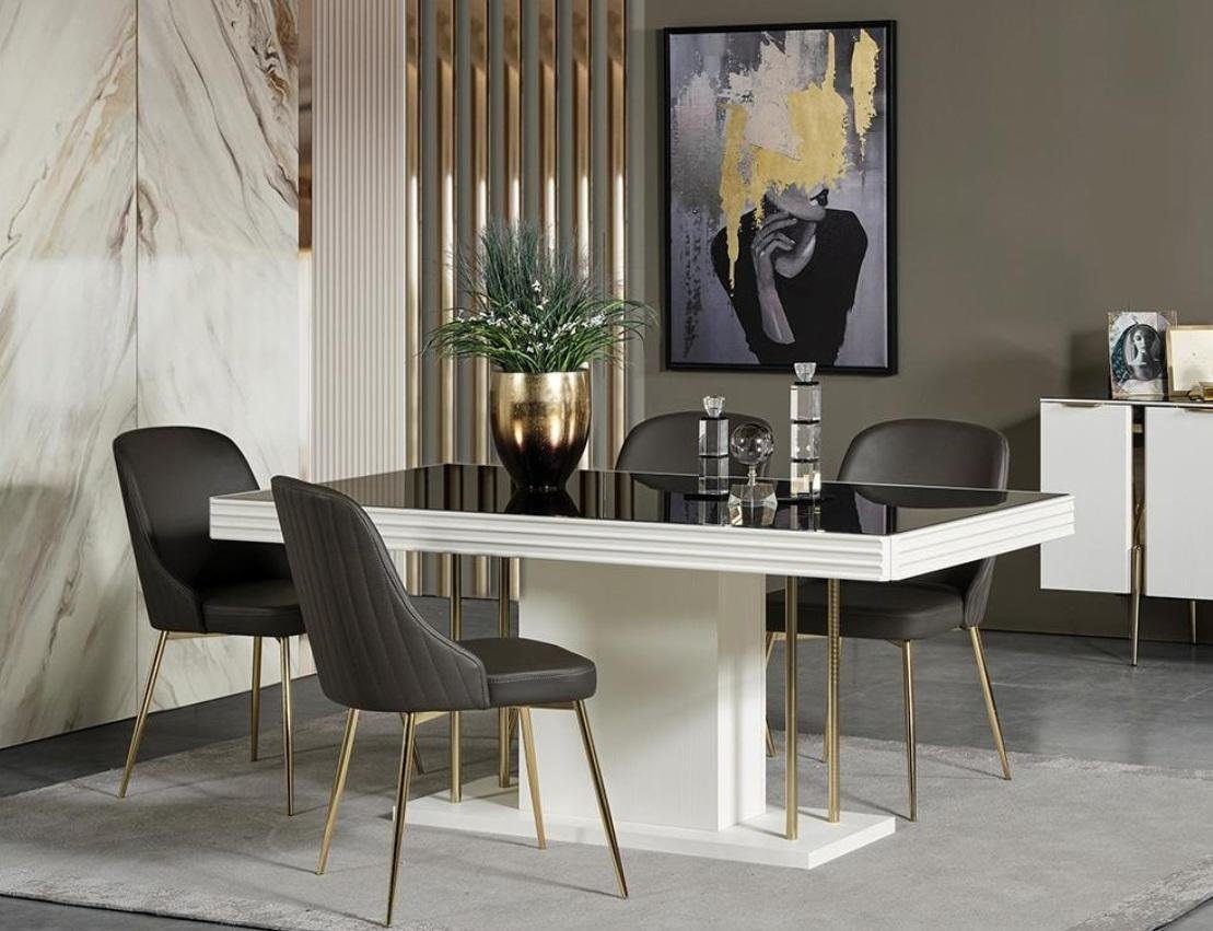 JVmoebel Esszimmer-Set Weiß-Graue Essgruppe Designer Garnitur Luxus Esstisch 6x Stühle 7tlg, (7-St., Esstisch, 6x Stühle), Made in Europa