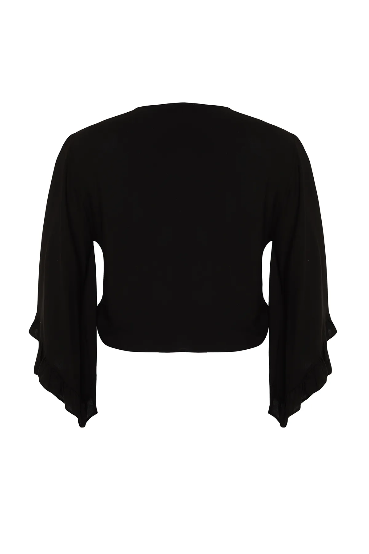 Trendyol Curve  Schwarze kurze Bluse mit gewebtem Volant TBBSS24AF00071