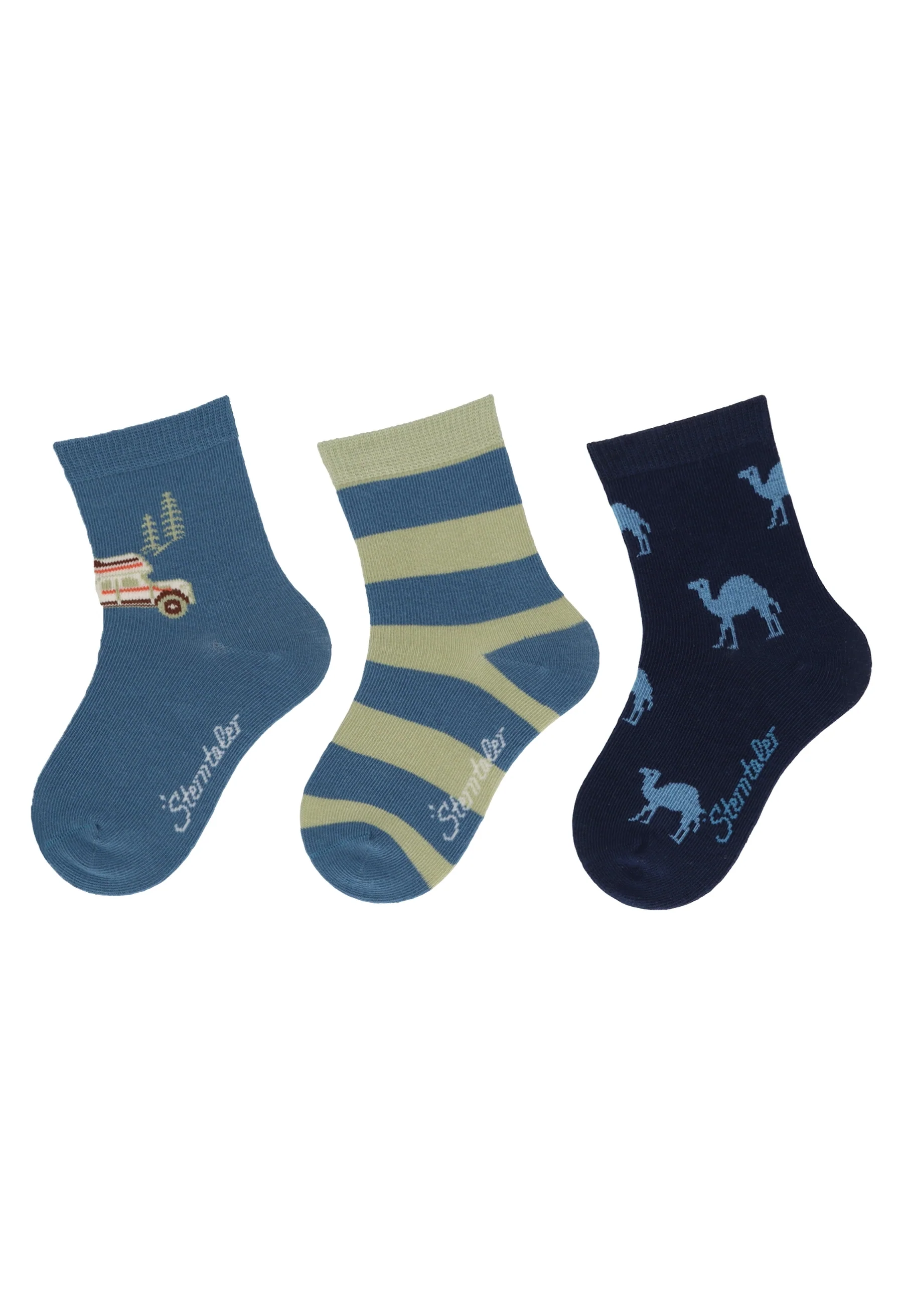 Socken im 3er Pack mit Motiv Camping in versch. Farben