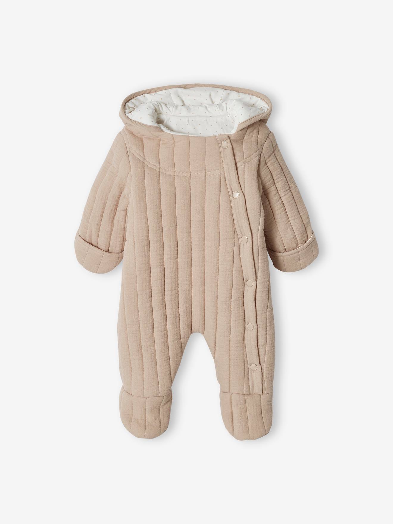 Combipilote en gaze de coton bébé ouverture décalée beige