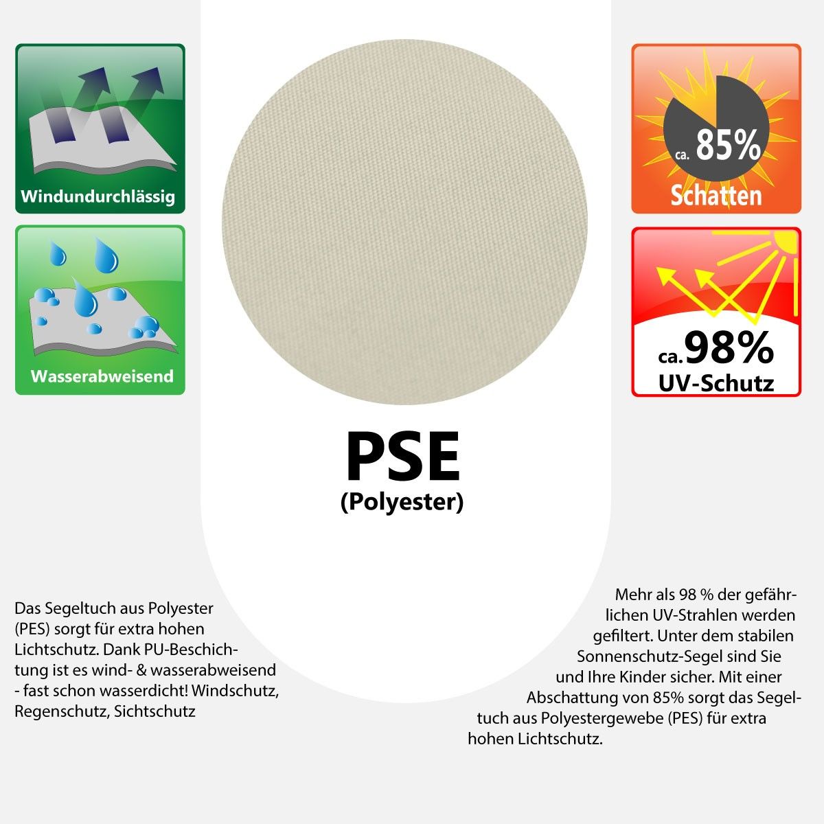 AMANKA 7x7x7 beiges wasserabweisendes Polyester Sonnensegel