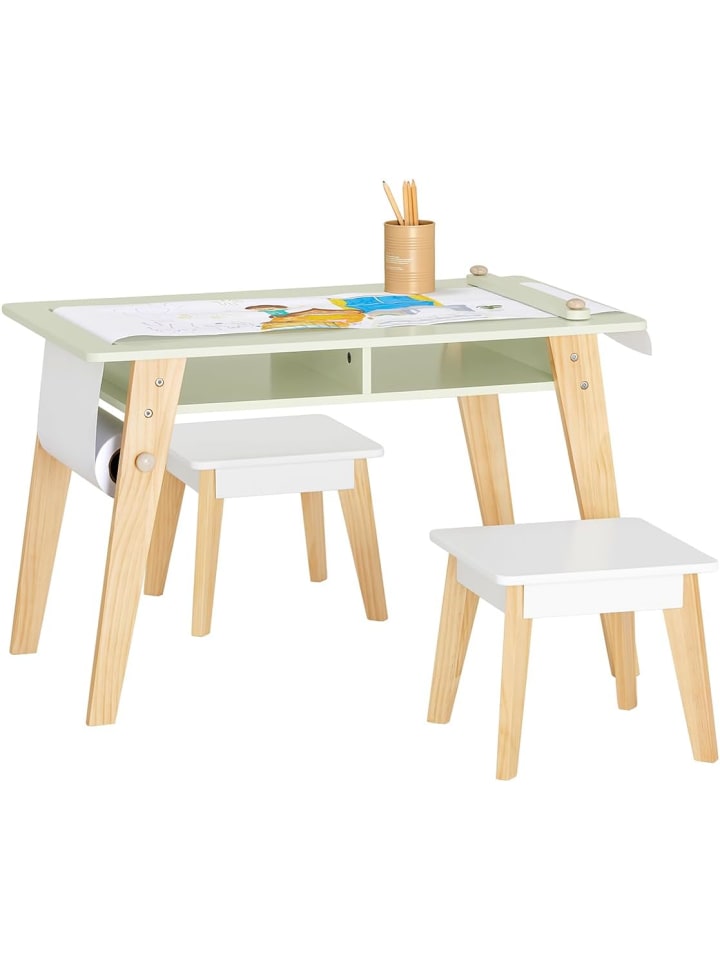 SoBuy Kindertisch in Weiß und Grün - (B)80 x (H)50 x (T)44cm günstig kaufen onesize