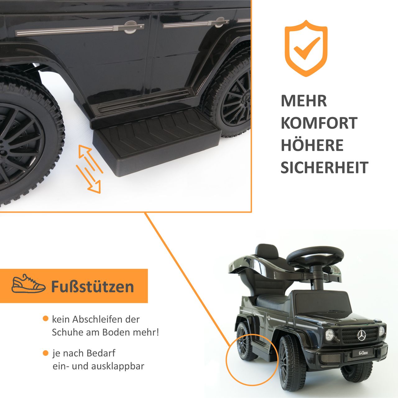 Lemodo Rutschauto mit Schiebstange Mercedes ab 1 Jahr, schwarz