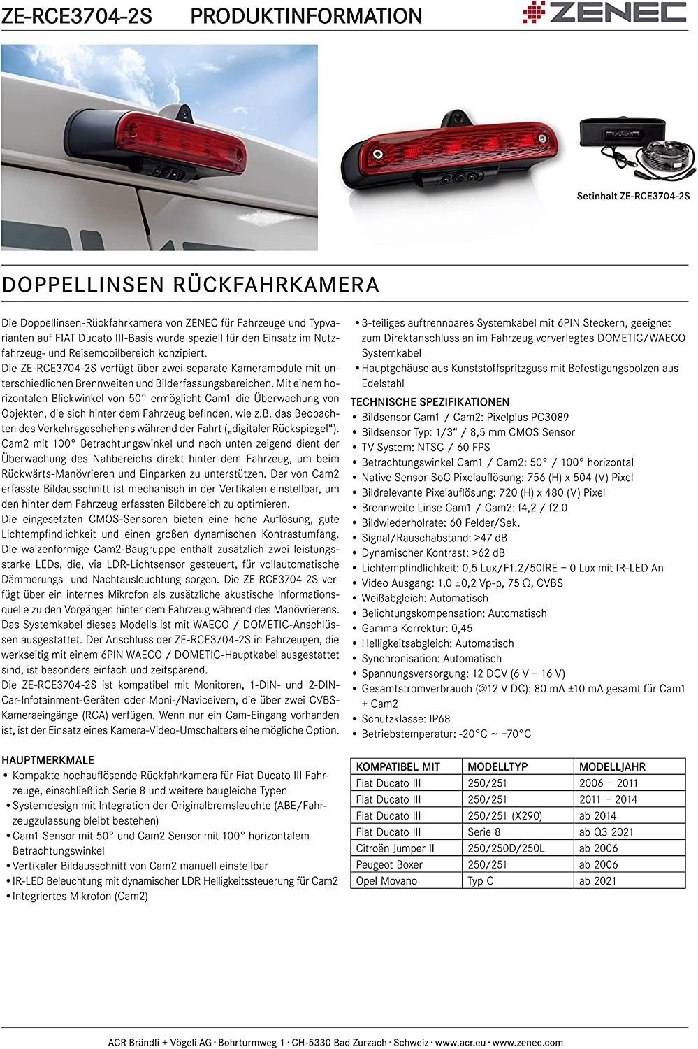 Zenec Zenec ZE-RCE3704-2S Rückfahrkamera Rückfahrkamera