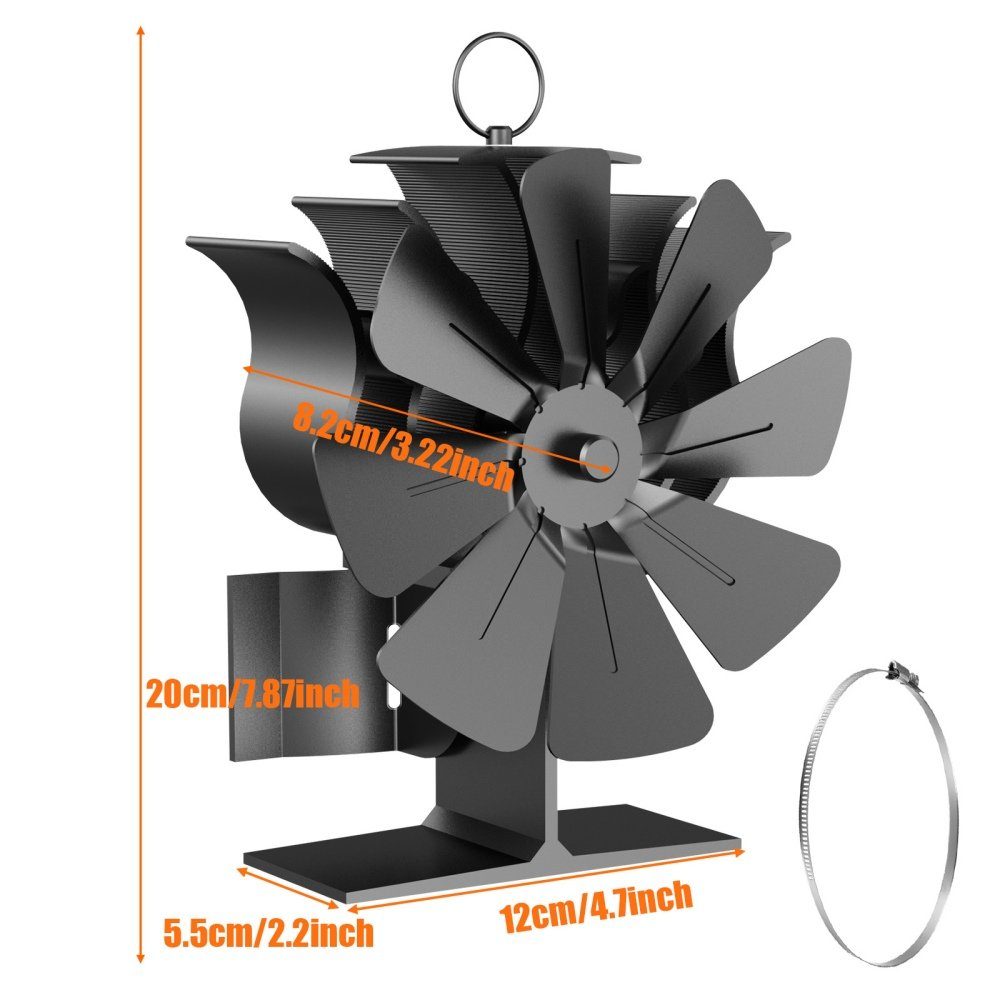 BlingBin Kaminventilator 8 Flügel Ofenventilator Kaminofen Ventilator Stromloser Lüfter Fan, 8 Flügeln