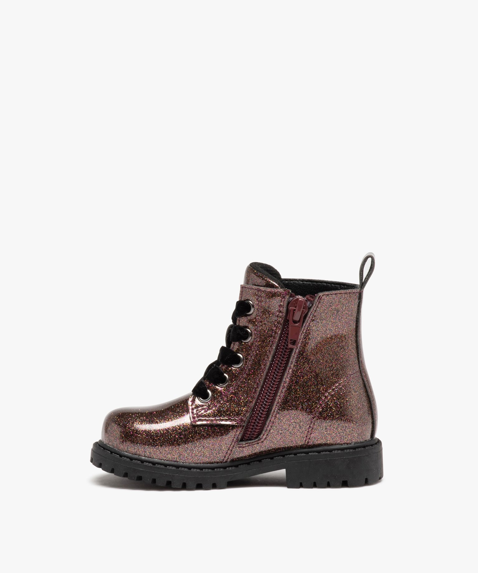Boots pailletés avec lacets velours et semelle crantée bé... marron | GEMO