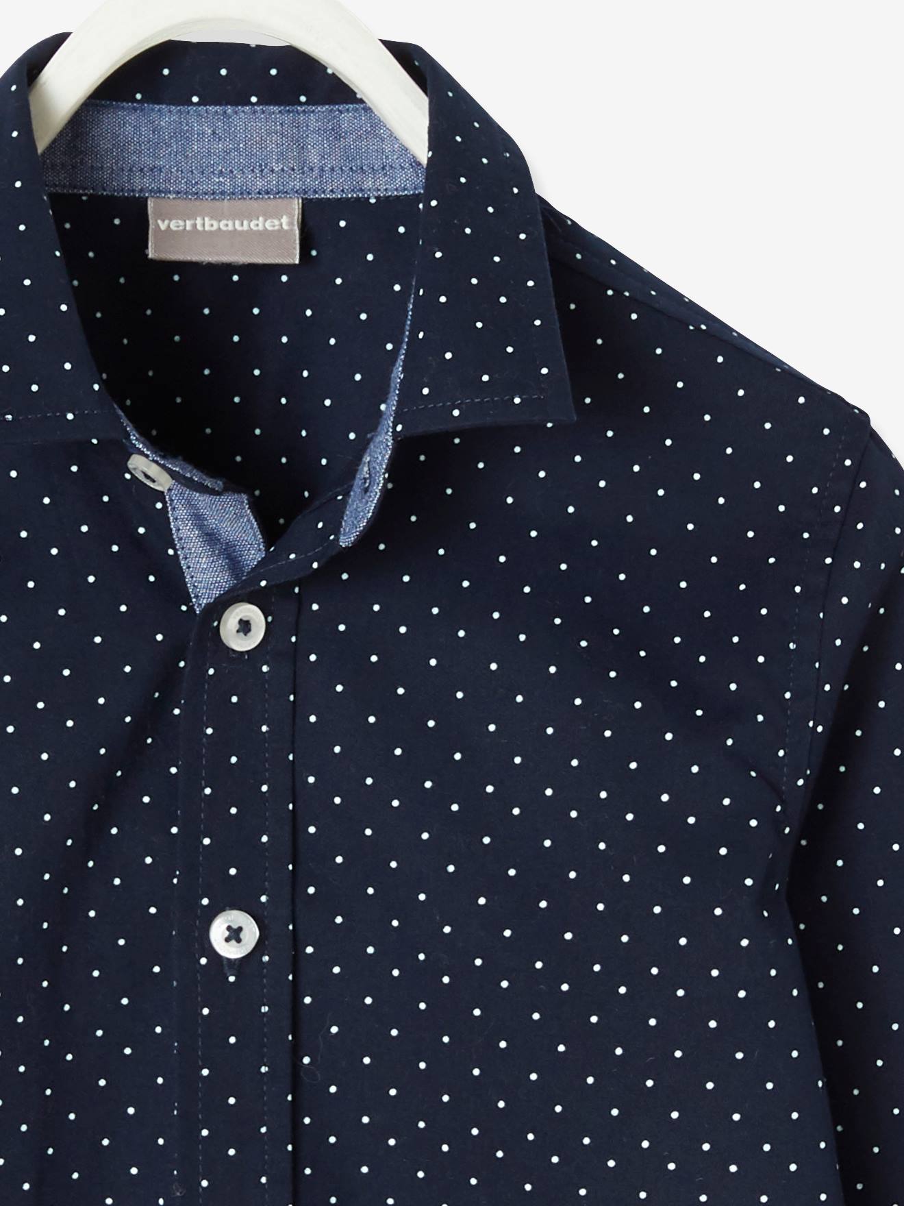 Chemise garçon imprimée pois marine imprimé