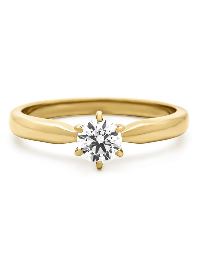 Inel cu vârf de diamant din aur galben, diamant de 0.40 ct, motiv cu inimioare și săgeți.