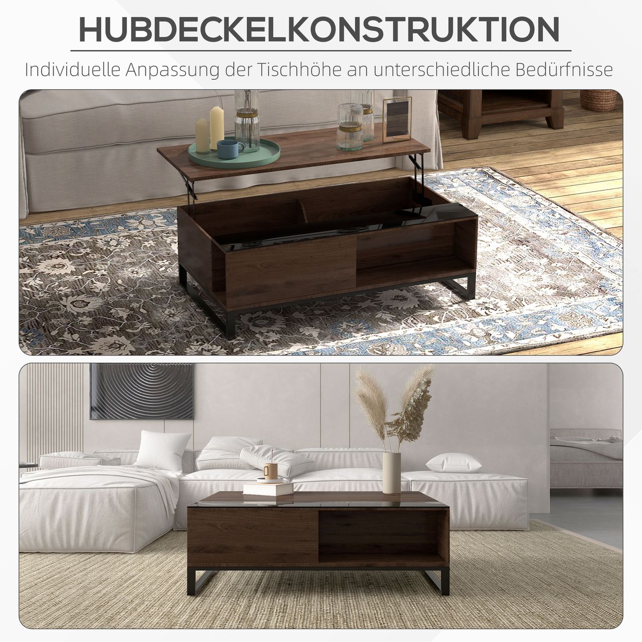 HOMCOM Couchtisch, Beistelltisch mit Höhenverstellbarer Platte, Sofatisch Stahl