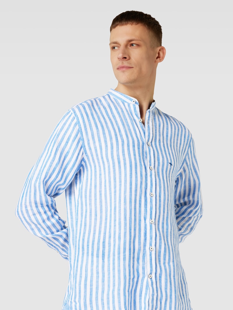 Slim Fit Leinenhemd mit Streifenmuster in royalblau