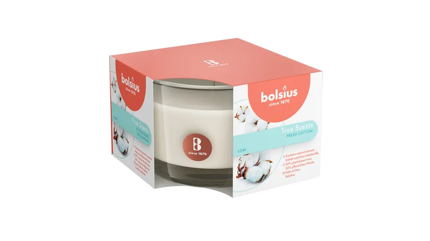 bolsius Duftglas medium True Scents Fresh Cotton weiß