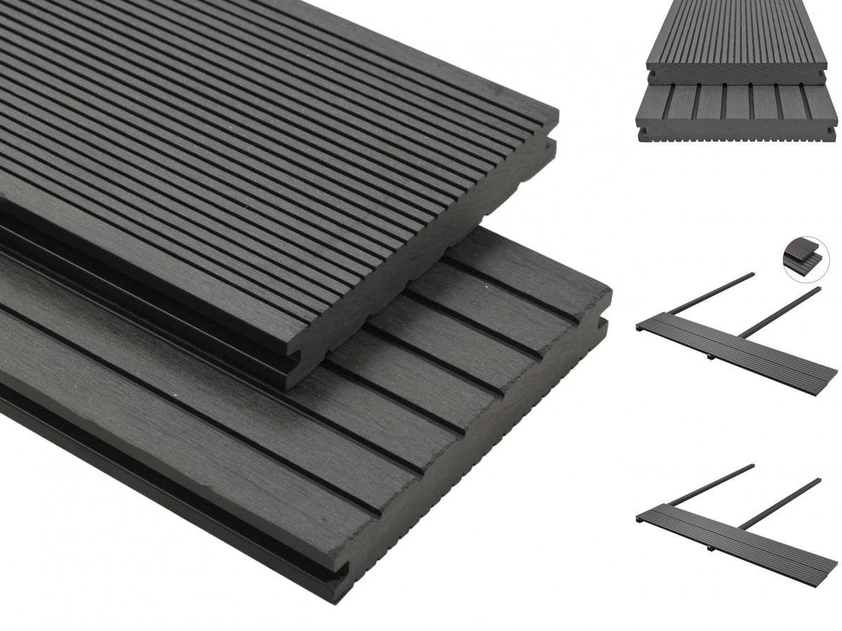 vidaXL Terrassendielen WPC Massive Terrassendielen mit Zubehör 10 m² 2,2 m Grau, BxL: je 0x0 cm